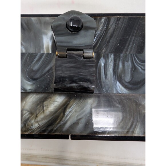 Vintage StyleCraft Handbag Purse Black Pearlized Marbled Lucite Vanity 60s As Is - Picture 9 of 11